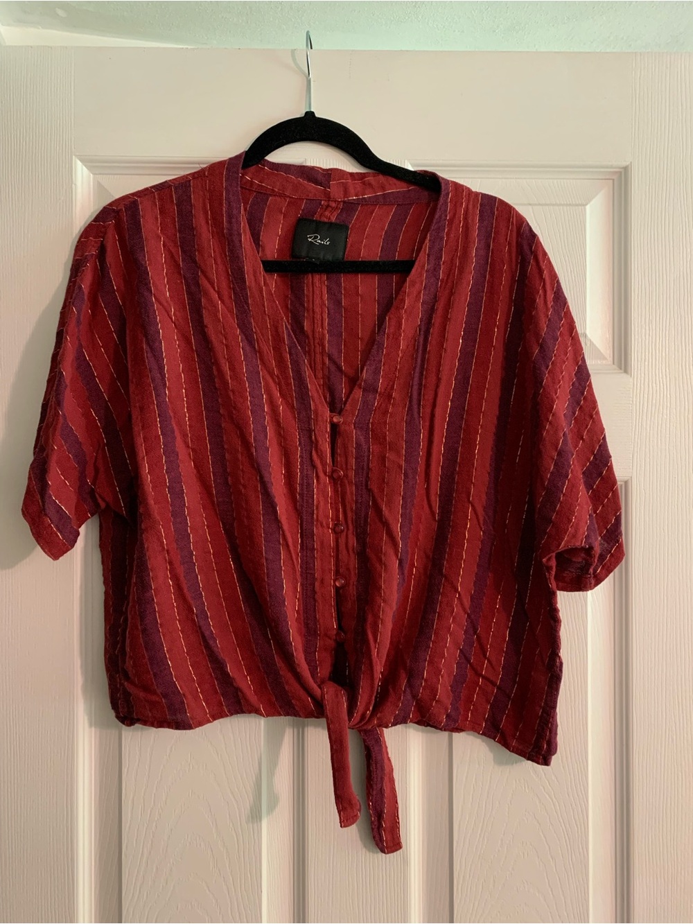 Rails Red Striped Tie-Front V-Neck Top